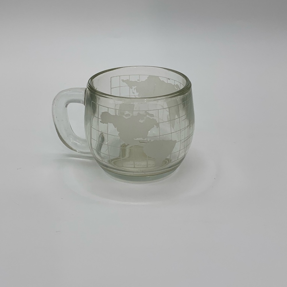 Vintage Nestle Nescafé 1970’s Clear Glass Globe World Coffee Mug/Tea Cup 8oz